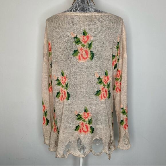 WILDFOX Womens Pink Knit Prairie Rose Distressed Lennon Tunic Sweater Size XS - Picture 4 of 7